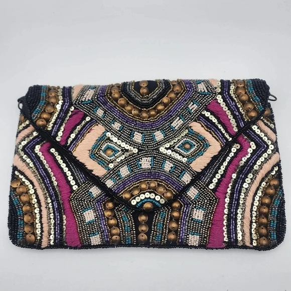 Women's Bohemian Beaded Clutch/Crossbody Bag Festival Summer Vacation Party - Picture 1 of 8